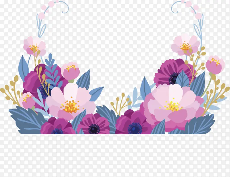粉紫色夏季花丛边框