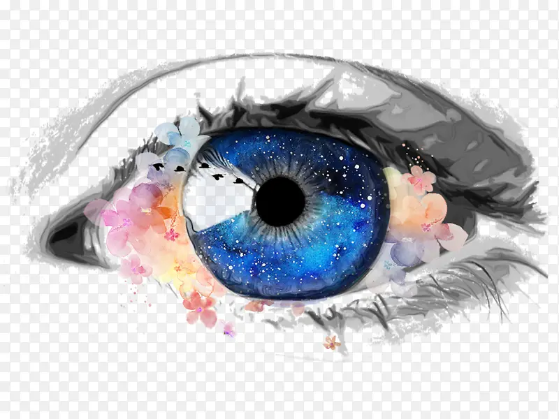 眼睛水彩银河插画艺术