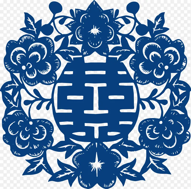 中国风青花瓷花纹剪纸