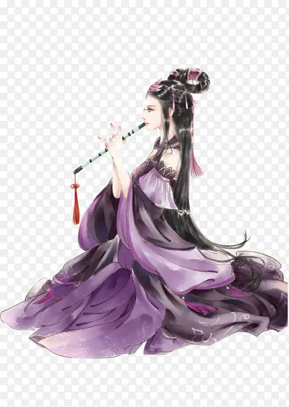 古风手绘紫衣美女