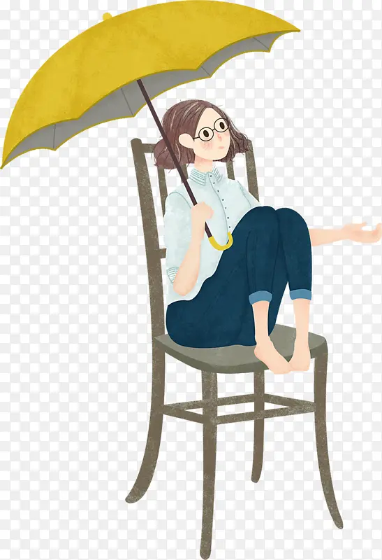 手绘眼镜文艺撑伞女孩