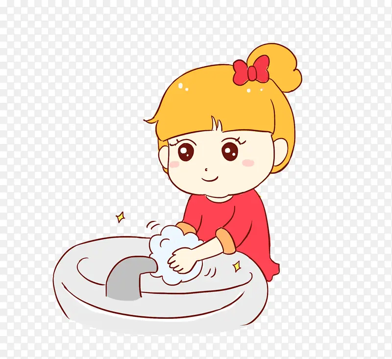 卡通女孩洗手