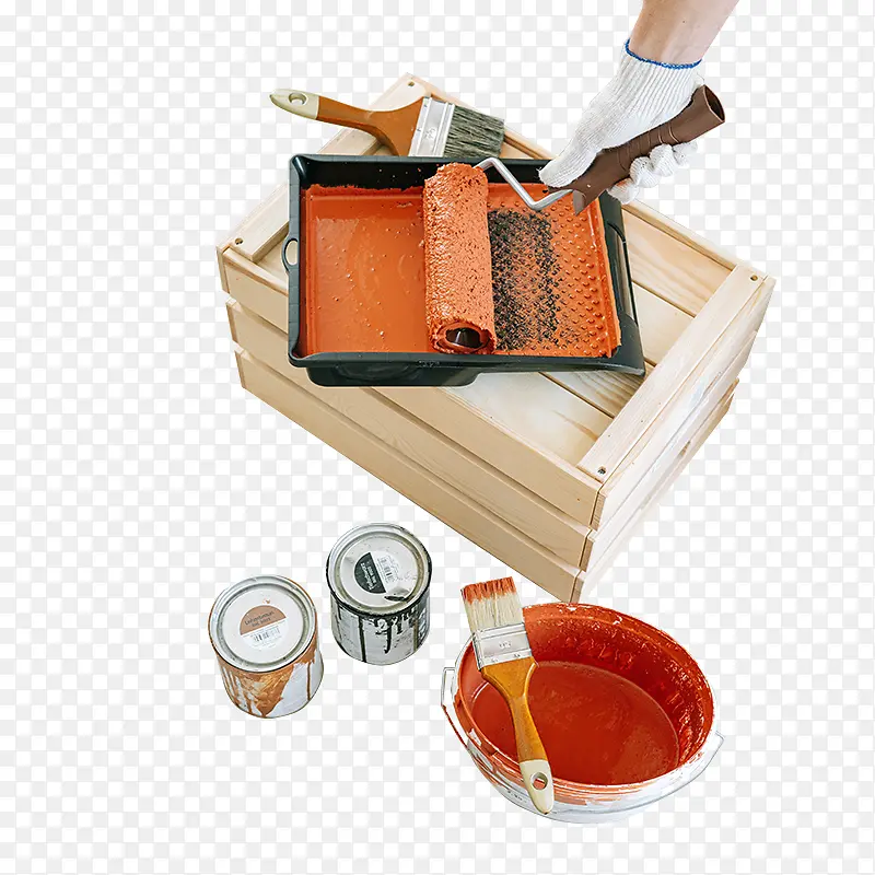 油漆桶和刷油漆工具
