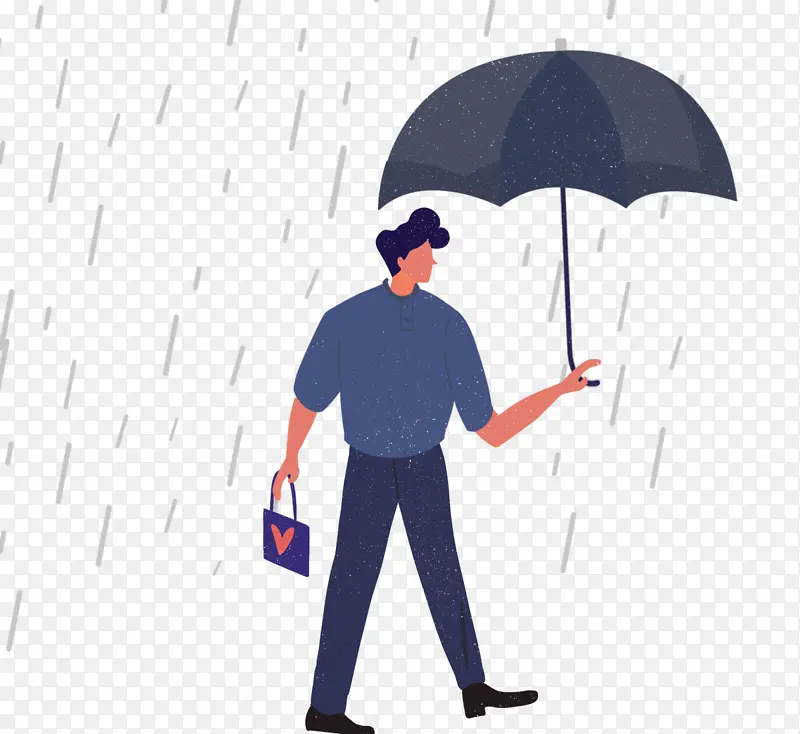 长裤下雨打伞人物插画