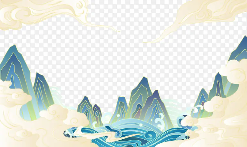 中国风传统山水云纹插画