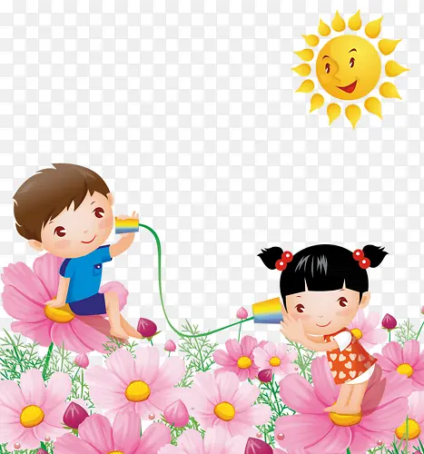 孩子与粉花