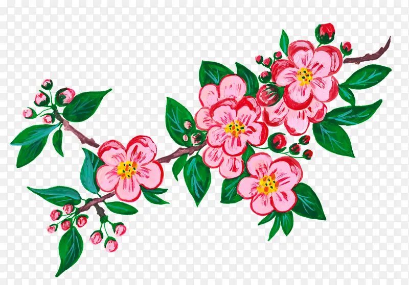 油画樱桃树花朵