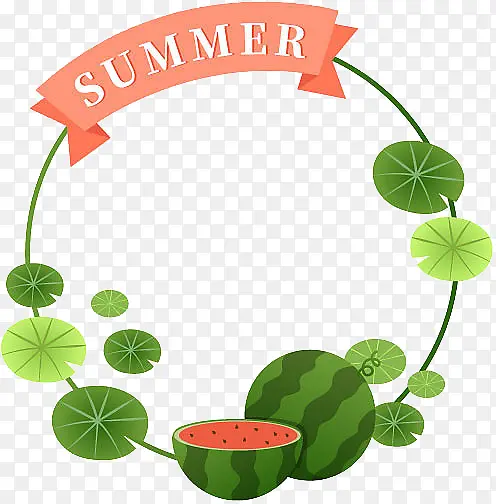 绿色西瓜荷叶夏日边框