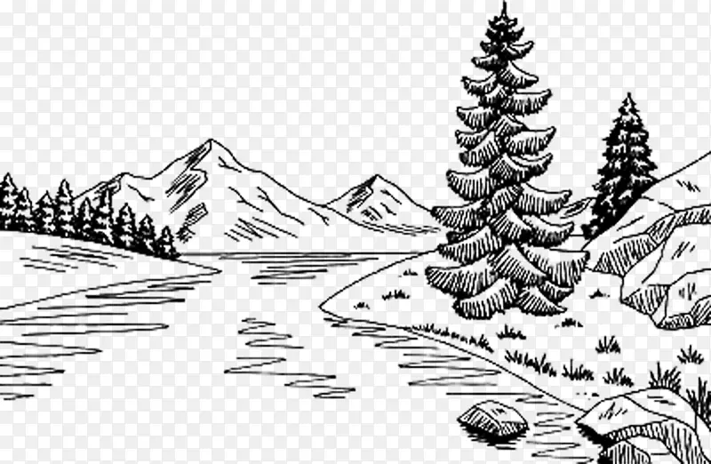 黑色矢量山河