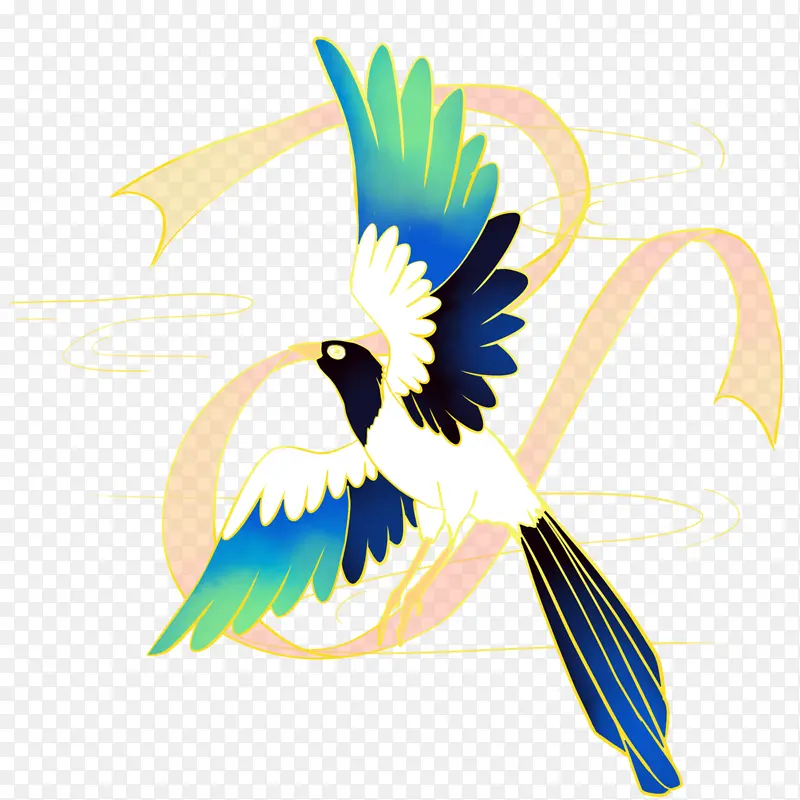 国潮七夕喜鹊祥云手绘插画