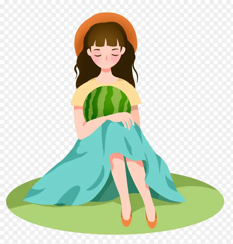 夏季夏至抱女孩手绘插画