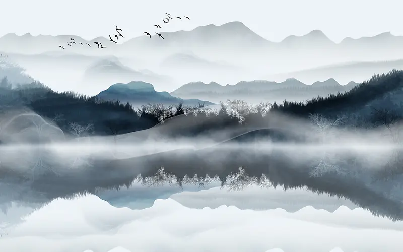 中式抽象山水风景