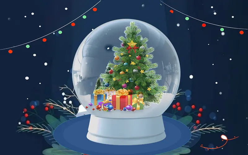 圣诞节元素专题背景海报圣诞树玻璃球雪景
