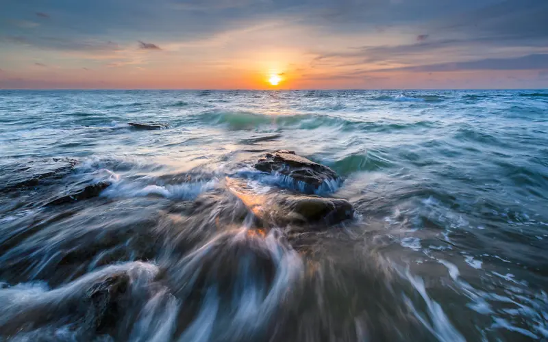 太阳，海，流水，唯美