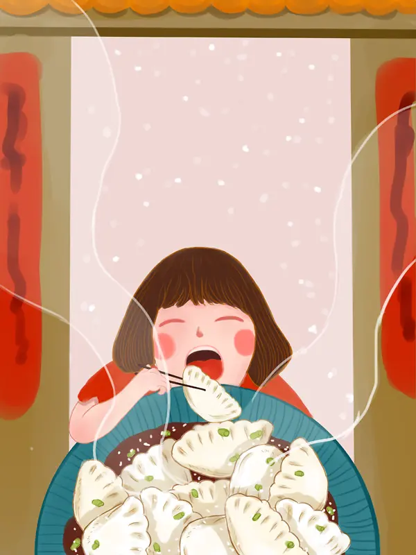 立冬室内吃饺子插画
