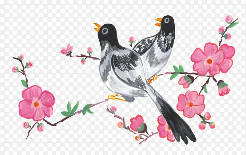插画纹理花朵鸟儿