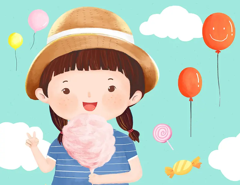 六一儿童节快乐小女孩插画