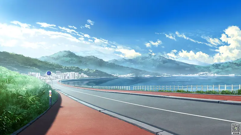 卡通唯美的海边公路