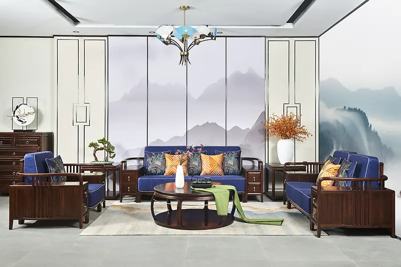 新中式沙发茶几斗柜场景图