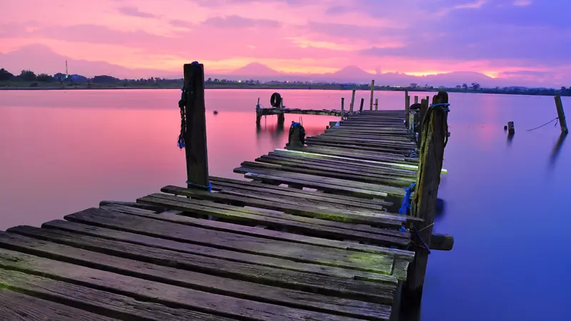 湖边，码头，色彩，夕阳