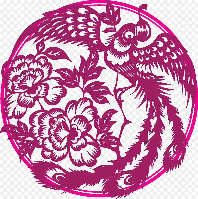 凤凰剪纸矢量