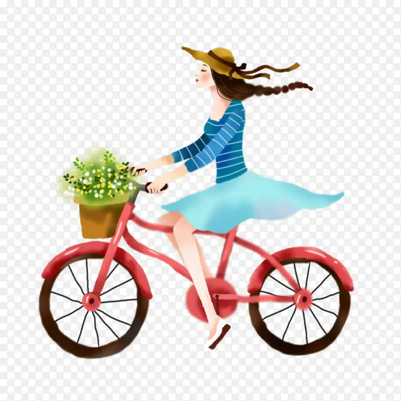 卡通手绘美少女骑车