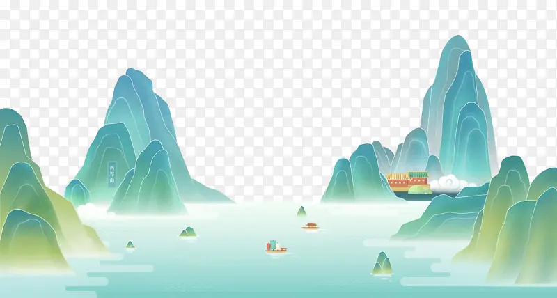 国朝，山，水，船