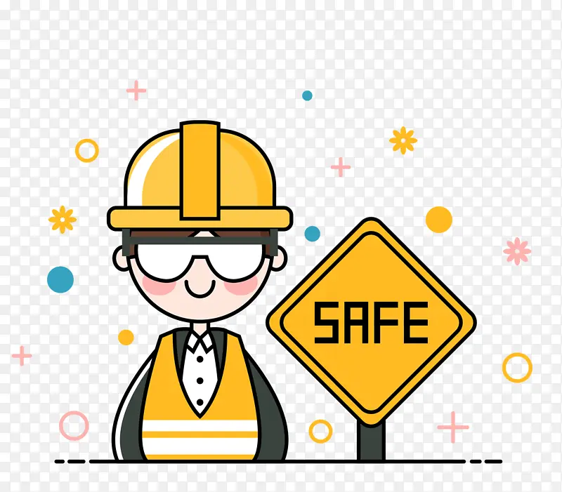 警示牌前的卡通小人
