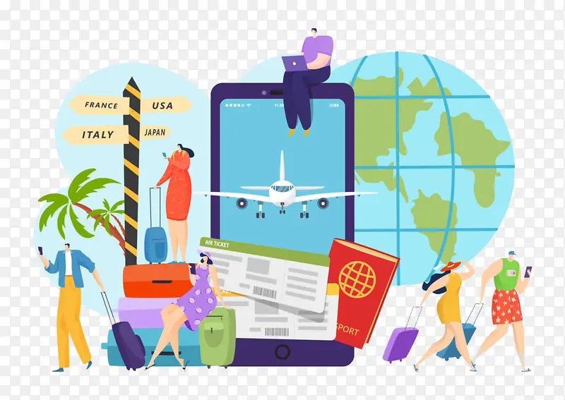 旅游各种手绘元素
