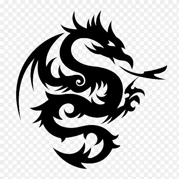艺术剪纸黑色龙喷火