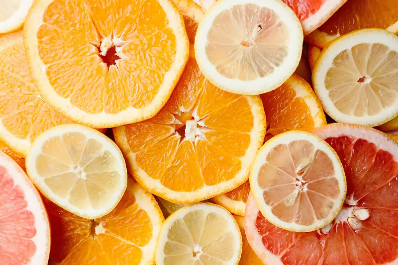 柠檬橘子橙子暖色红色橘黄水果背景