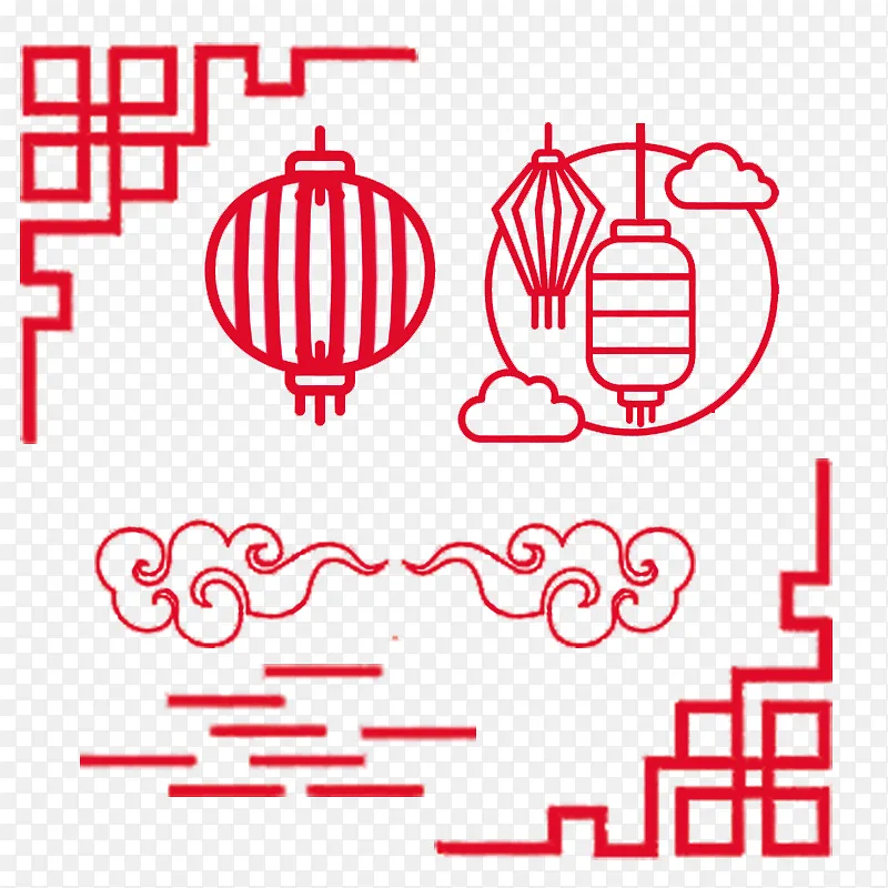 红色 中国风 祥云 灯笼