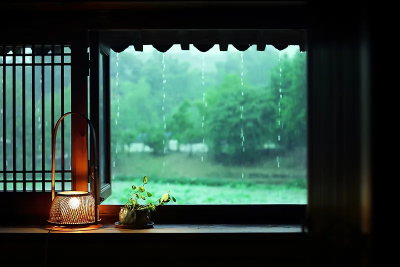 春天雨水昏暗的灯光