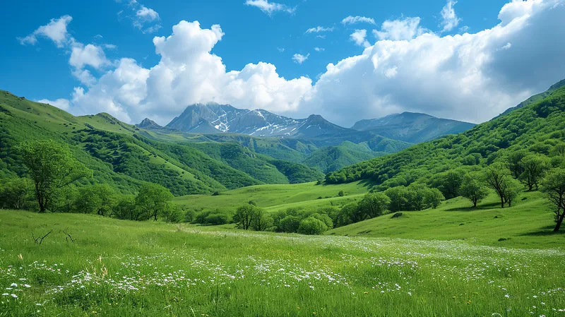 蓝天白云草地户外风景背景