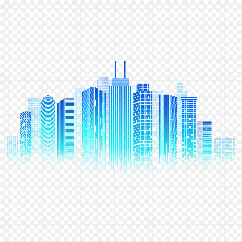 蓝色科技城市建筑装饰插画矢量元素
