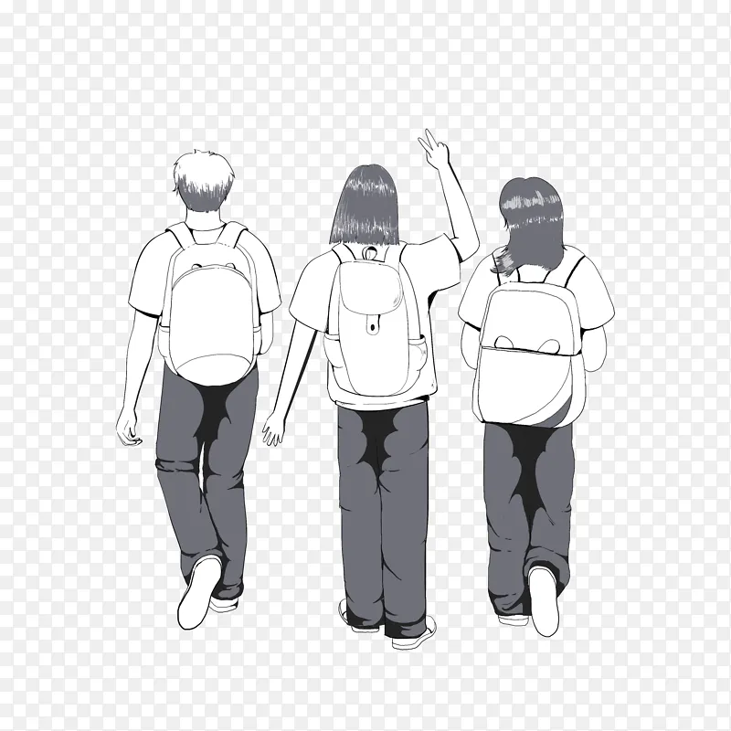 学生毕业背书包线条背影
