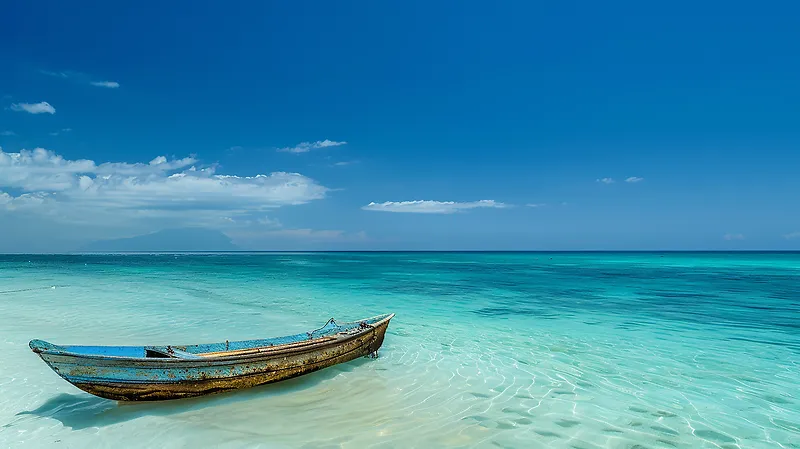 夏天海边小舟摄影背景