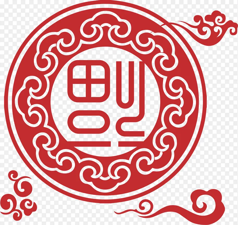 圆形云彩福字贴花