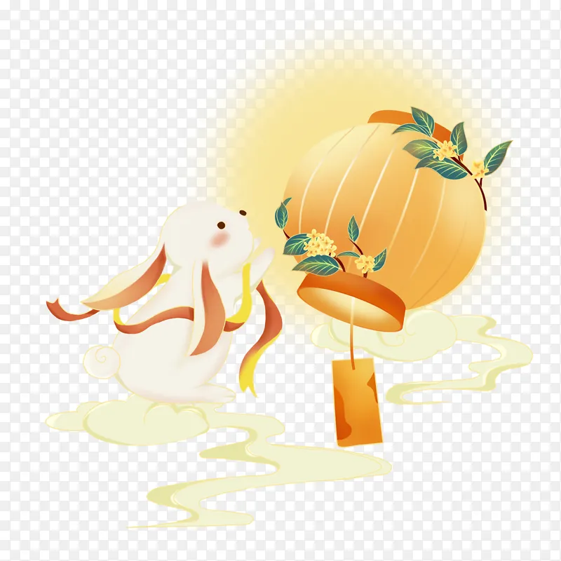 中秋节奔月的兔子桂花古风手绘插画素材