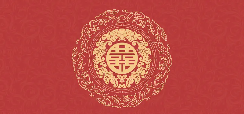 红色婚礼简约几何金色banner背景