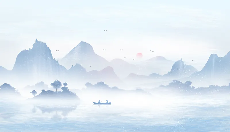 中国风水墨画桂林山水插画背景