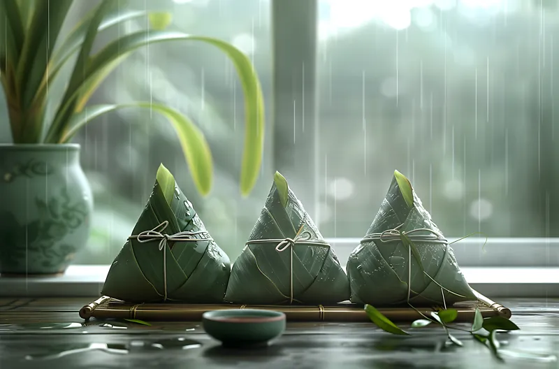 端午节粽子雨水AI摄影图