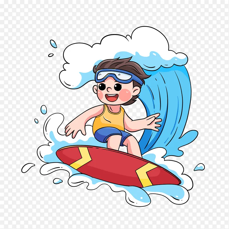可爱线描夏日冲浪卡通人物
