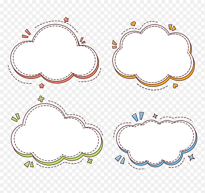 彩色清新简笔卡通云朵对话框边框气泡框元素
