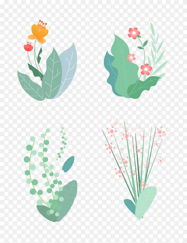 绿色小清新鲜花草丛绿色植物草堆装饰插画
