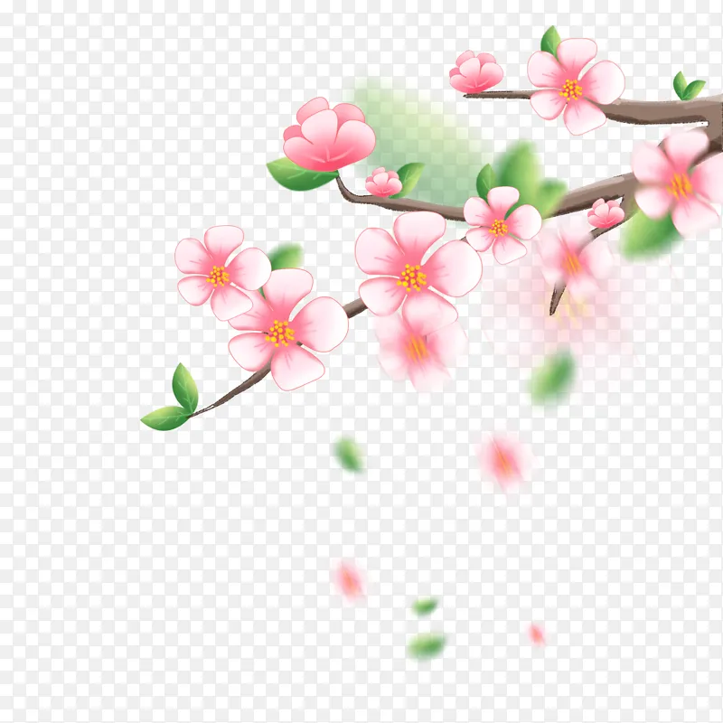 母亲节情人节春天唯美手绘桃花海报免抠元素