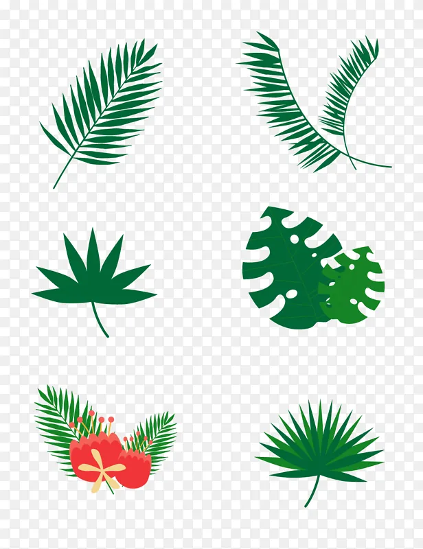 热带鲜花草丛绿色植物草堆装饰插画