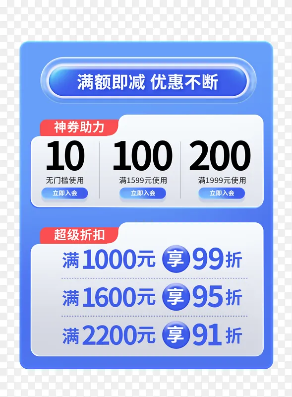 夏季夏日大促活动清新蓝色优惠券促销标签