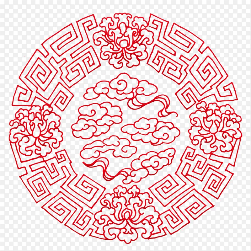 古典圆形祥云线条底纹免抠素材