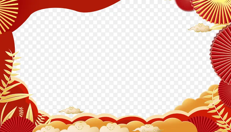 红色喜庆中国风新年金色祥云纹理底部边框